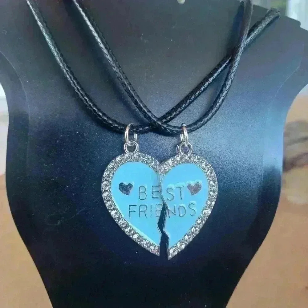 Rhinestone Heart Best Friends Necklace
